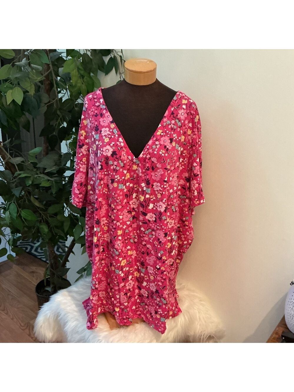 Woman Within Plus Size 6X/42-44 Multicolor Floral V-Neck Tunic Top